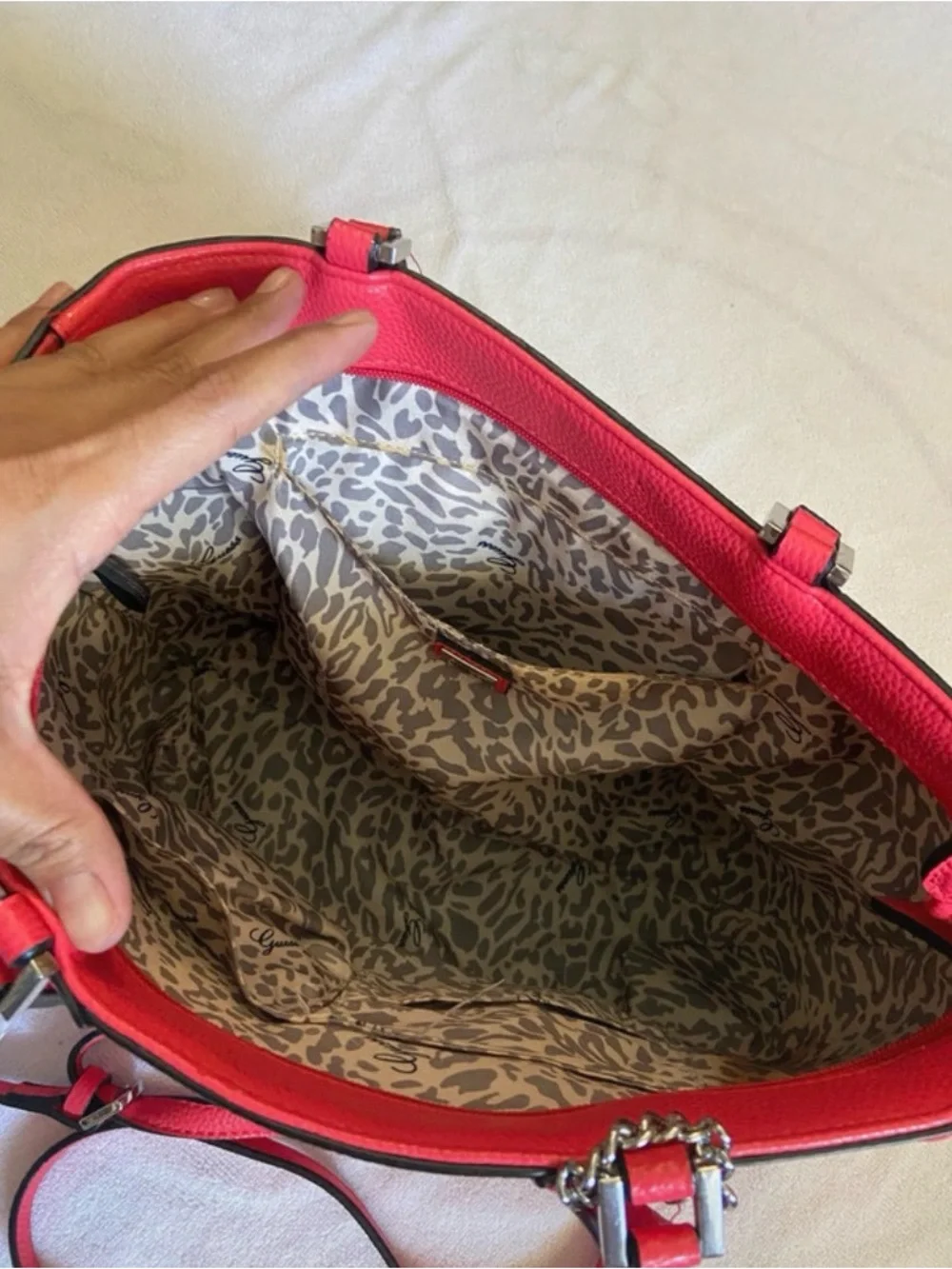 Guess Red Pebbled Leather Shoulder Tote with Removable Strap